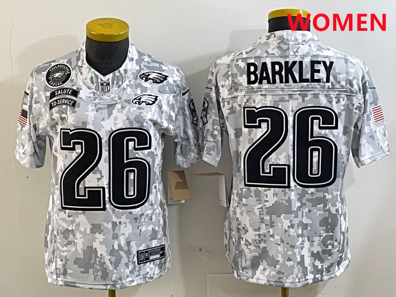 Women Philadelphia Eagles 26 Barkley Camo Nike 2025 Salute to Service Limited NFL Jersey style 4